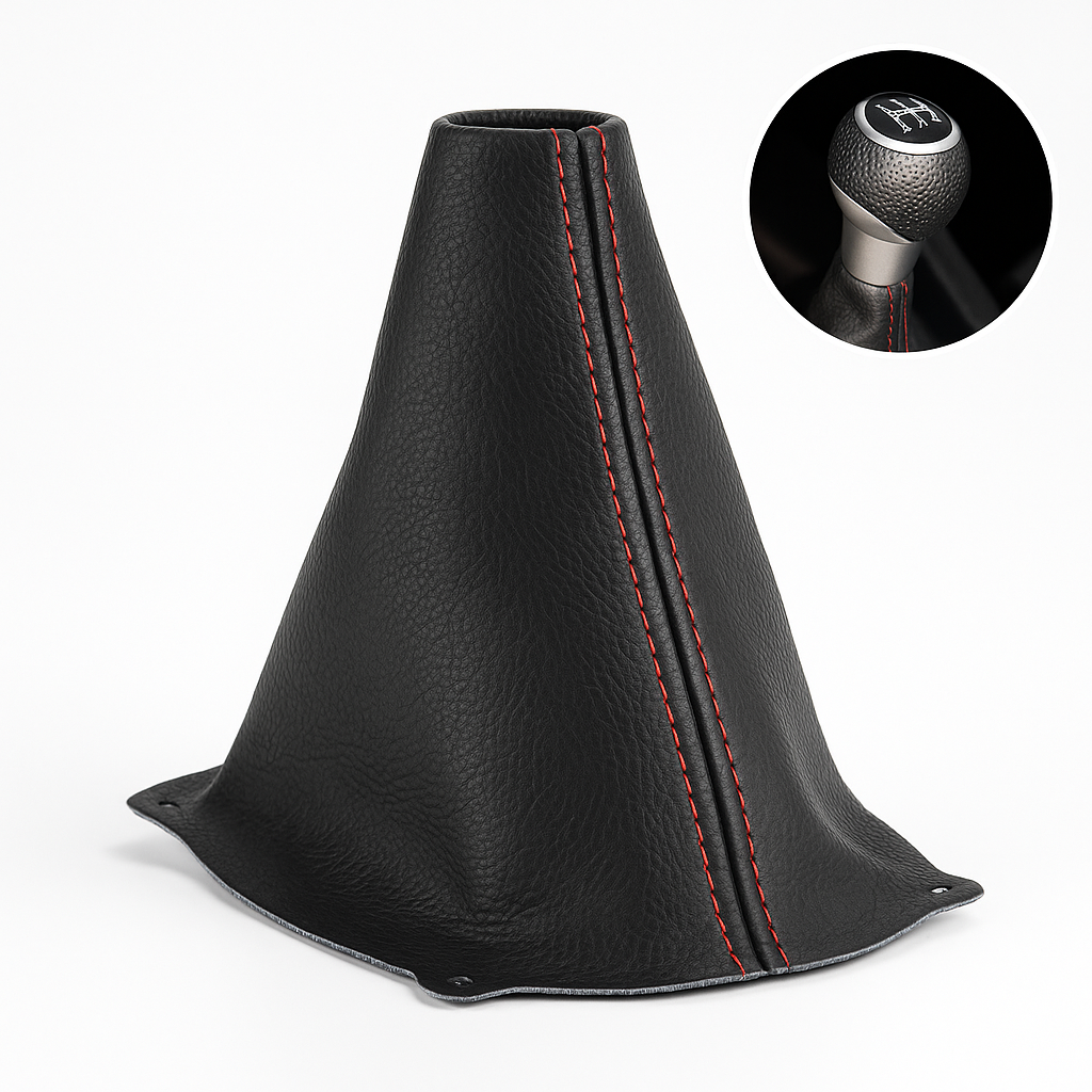 Coifa de Câmbio Fiesta ST MK7 Couro Preto Costura Vermelha