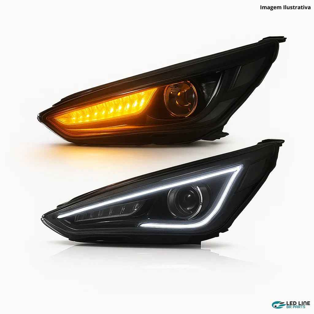 Luz de Carro LED Farol para Ford Focus 2015-2017 - Alta Qualidade com DRL Azul e Olhos de Demônio