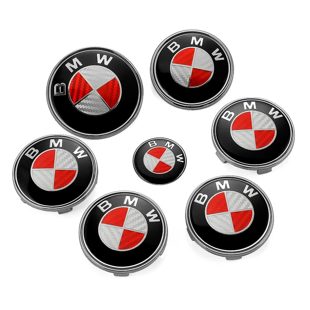 Emblemas BMW Premium 7 Peças - E90 E60 X1 X3 X5 X6 F30 G30 - Visual Exclusivo Fibra Carbono