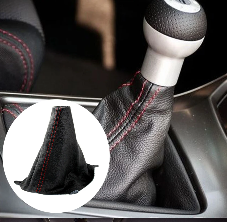 Coifa de Câmbio Fiesta ST MK7 Couro Preto Costura Vermelha