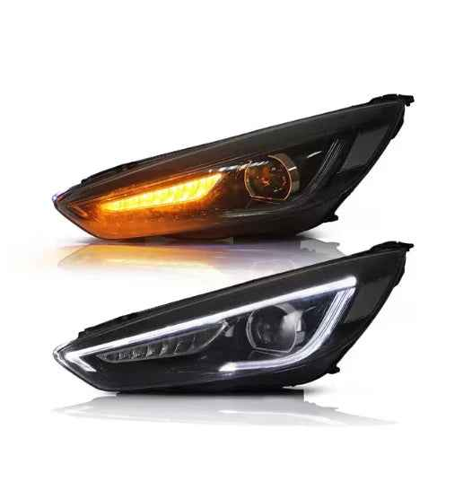 Luz de Carro LED Farol para Ford Focus 2015-2017 - Alta Qualidade com DRL Azul e Olhos de Demônio