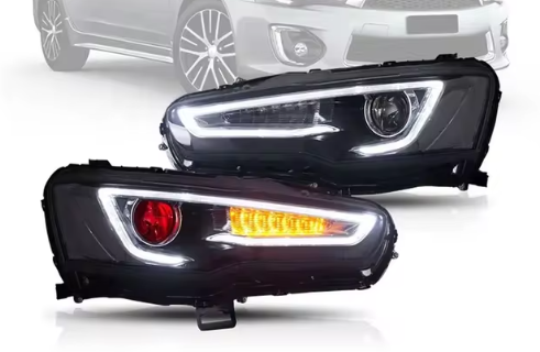 Faróis LED para Mitsubishi Lancer e EVO X 2008-2020 - DRL com Sinal de Giro Sequencial